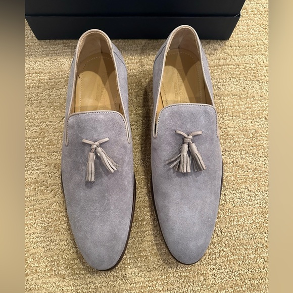 Paul Fredrick Suede Loafers in Light Gray- Men’s.